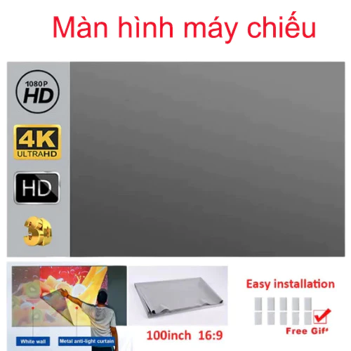 Màn Chiếu Treo Tường 100 inch Màn Chiếu Phản Quang Gấp Gọn, Tăng Độ Sáng, Tương Phản