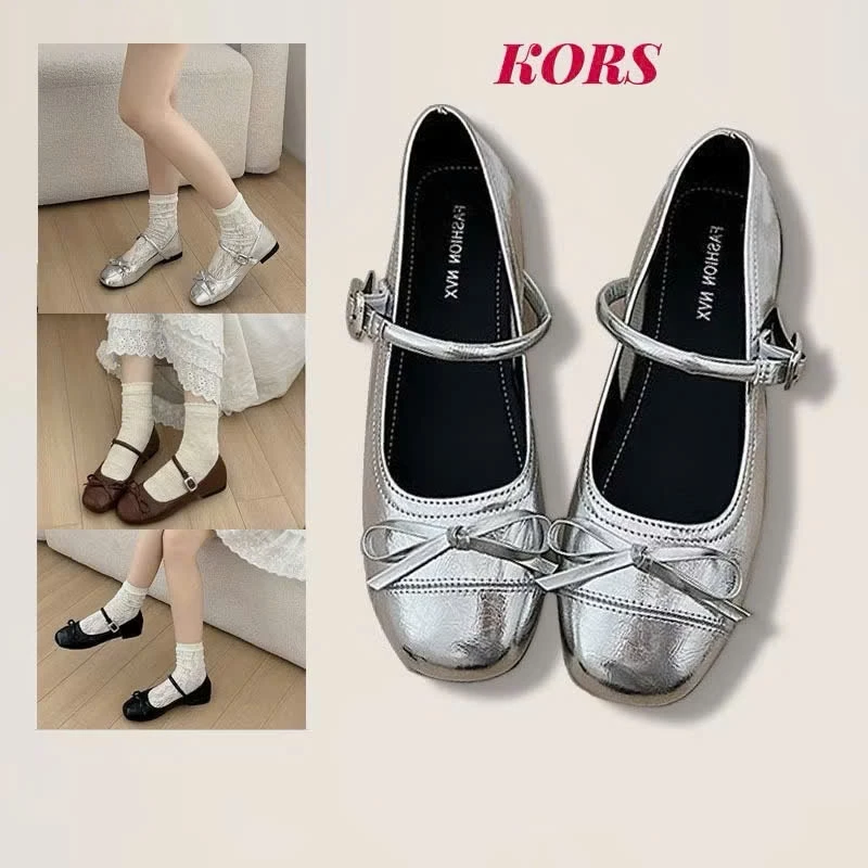 Giày búp bê nữ lolita phối nơ màu bạc chất da sin sò mẫu mới ma 339