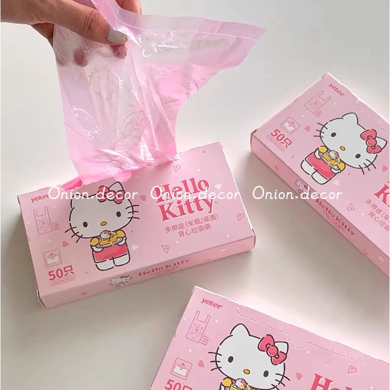 Hộp 50 túi rác mèo hello kitty màu hồng