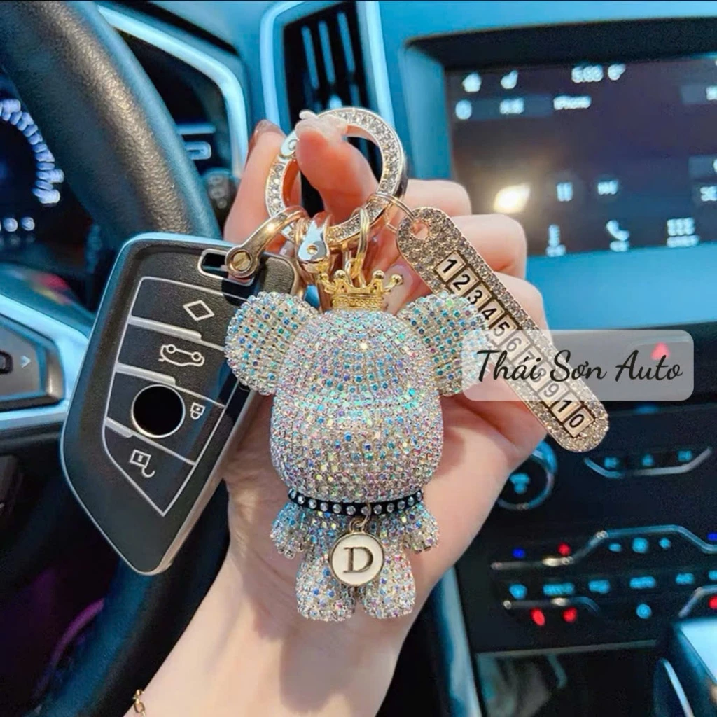 <Chọn Chữ Cái> Móc Khoá Gấu B-Brick Kèm Số Điện Thoại Đính Đá, Móc Treo Chìa Khoá,Túi Xách,Phụ Kiện-Gấu CN