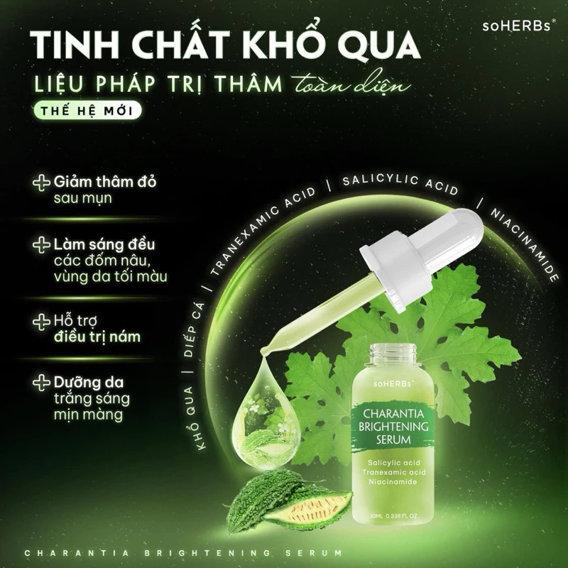 SERUM KHỔ QUA MỜ THÂM TRẮNG DA - TINH CHẤT DƯỠNG DA SAU MỤN 10ml SOHERBS CHARANTIA BRIGHTENING SERUM