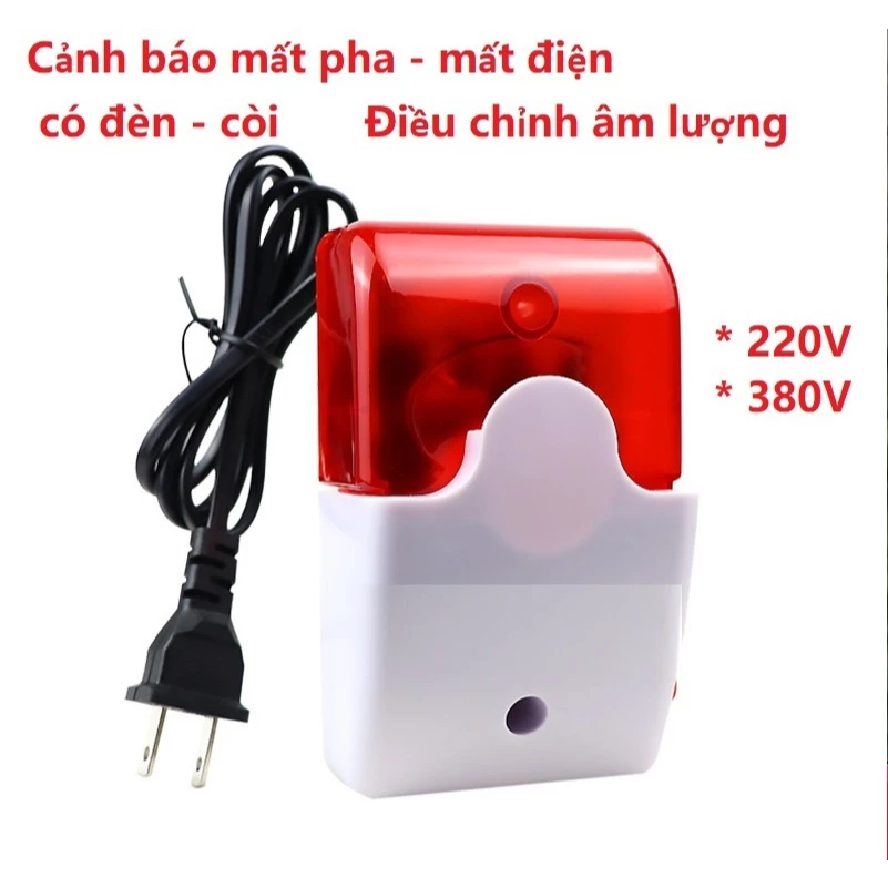 Cảnh báo mất điện mất pha 220v 380v - Có Đèn báo + Còi hú pin sạc được