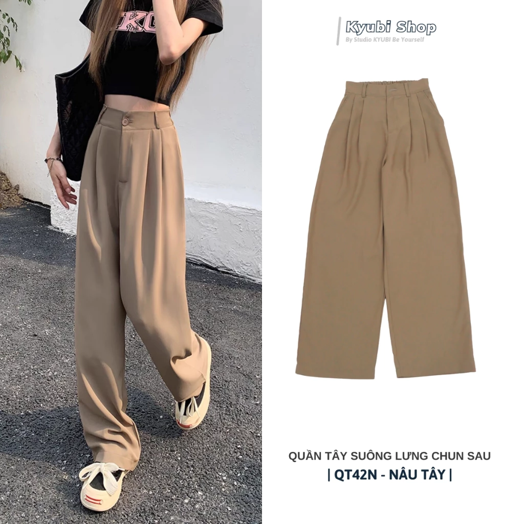 Quần dài culottes nữ ống rộng suông màu nâu tây form dài phong cách Ulzzang (Có Bigsize) - Quần Culotte Kyubi QT0021_N
