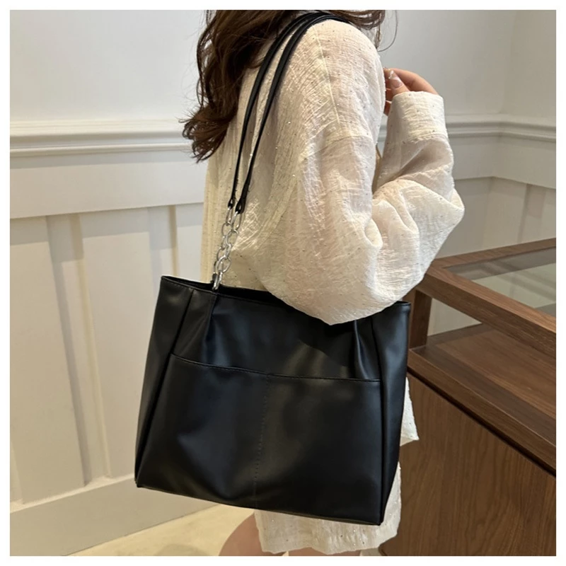 Túi xách tay da PU mềm 34*25*13CM mại sức chứa lớn thời trang Túi tote Khóa kéo đóng cửa Cho Nữ