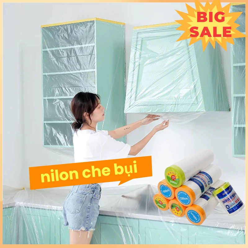 Màng bọc nilon che bụi đa năng, băng keo che sơn, che phủ ngăn bụi nhiều-HELLO SHOP