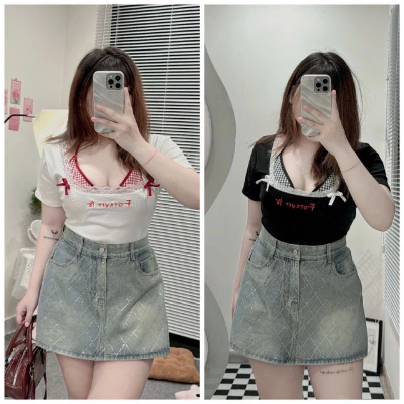 [Bigsize60_90kg] Áo thun phối bra