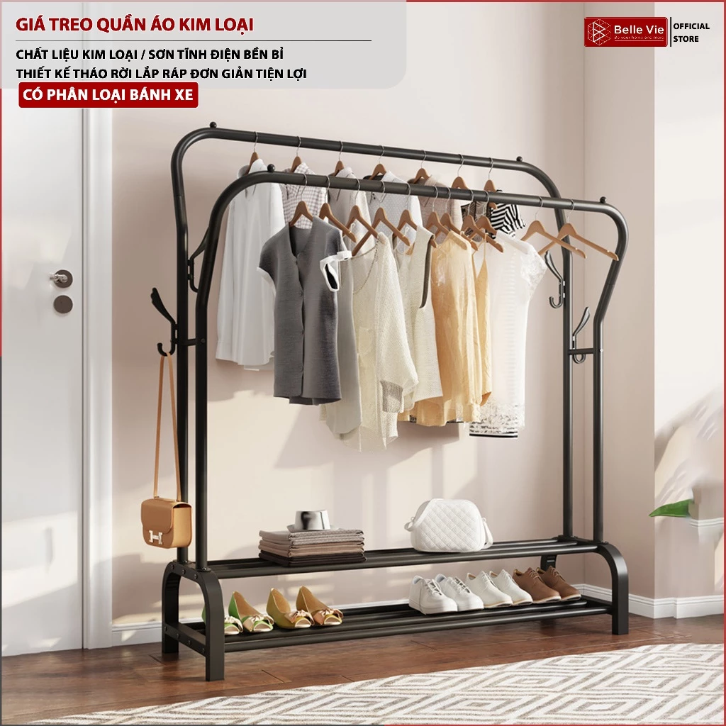 Giá Treo Quần Áo Bằng Sắt BELLEVIE Kệ Treo Quần Áo Bằng Sắt Sơn Tĩnh Điện Chắc Chắn Dễ Lắp Ráp