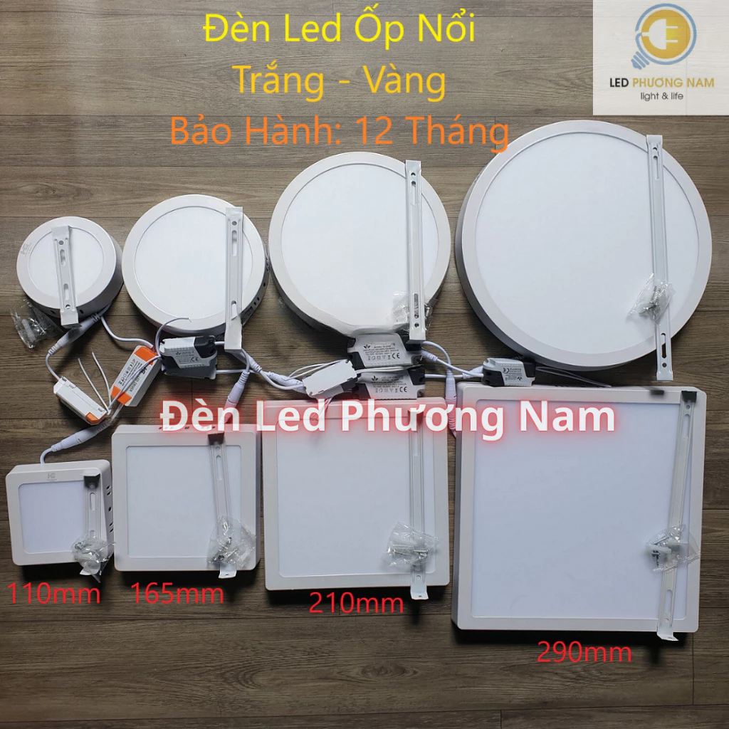 Đèn led Ốp Trần 6w đến 24w Tròn - Vuông - Trắng - Vàng [ Siêu Sáng ]