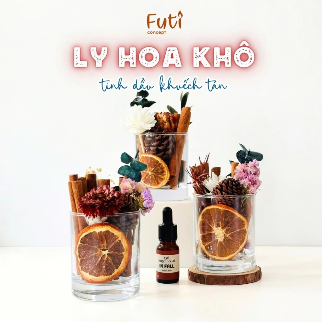 Ly Hoa Gỗ Khô Khuếch Tán Tinh Dầu – Tỏa Hương Dịu Nhẹ, Khử Mùi Không Gian, Dùng Trang Trí