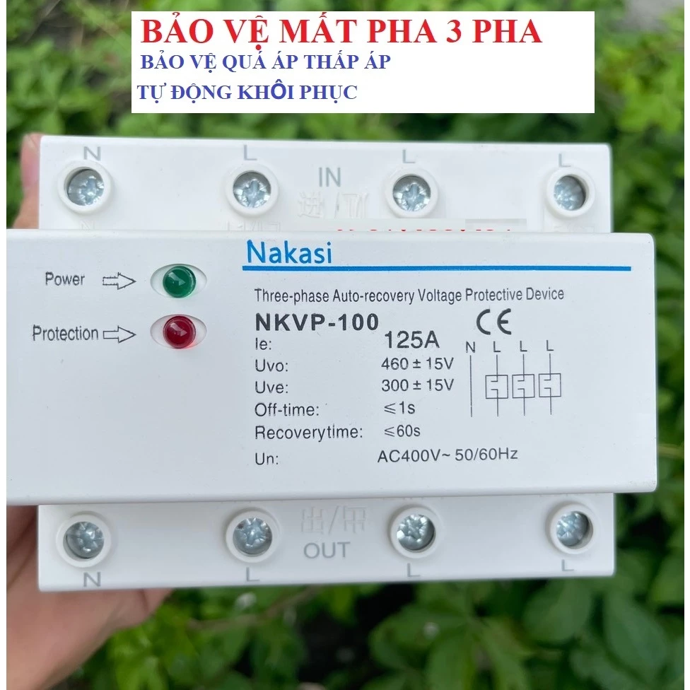 Bảo vệ mất pha - quá áp - thấp áp điện 3 pha 60A, 100A, 125A NAKASI
