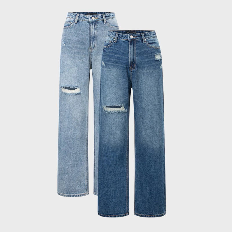MIDDUA - JN190 Suông denim rách 2 tone màu