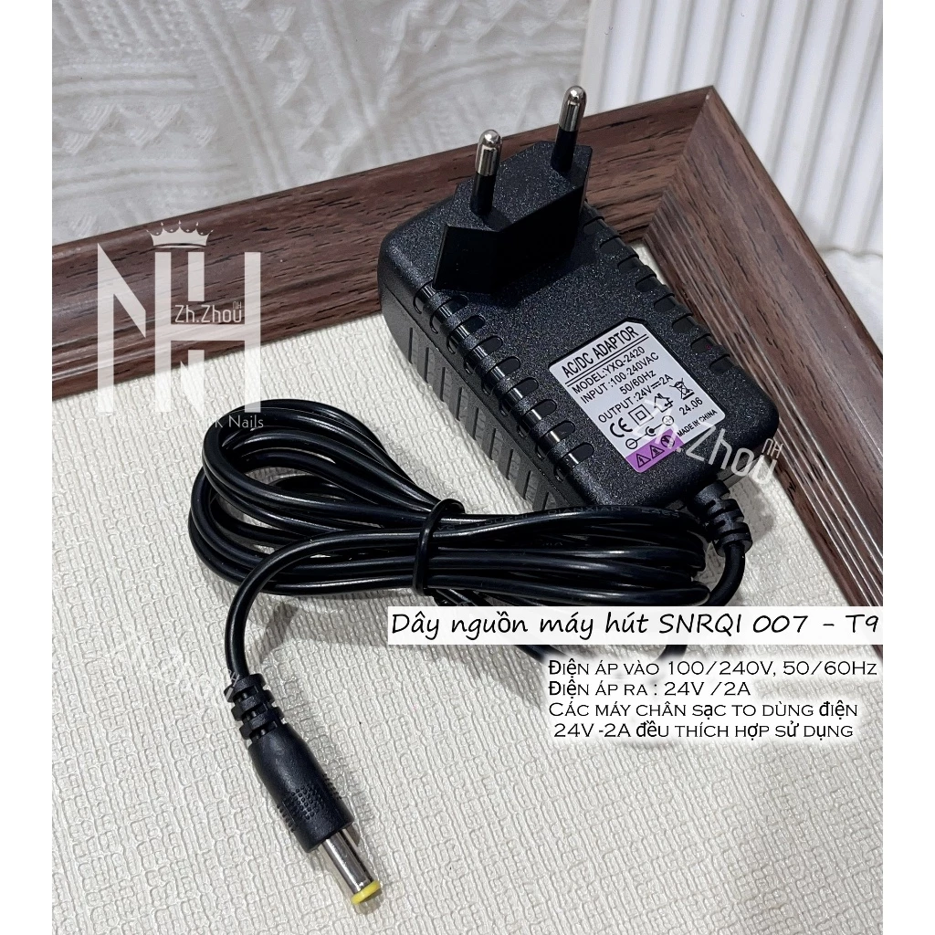 Dây sạc máy hút bụi SNRQI 007 , dây sạc T9 , sạc hút bụi SNRQI chính hãng, Sạc SNRQI 24V