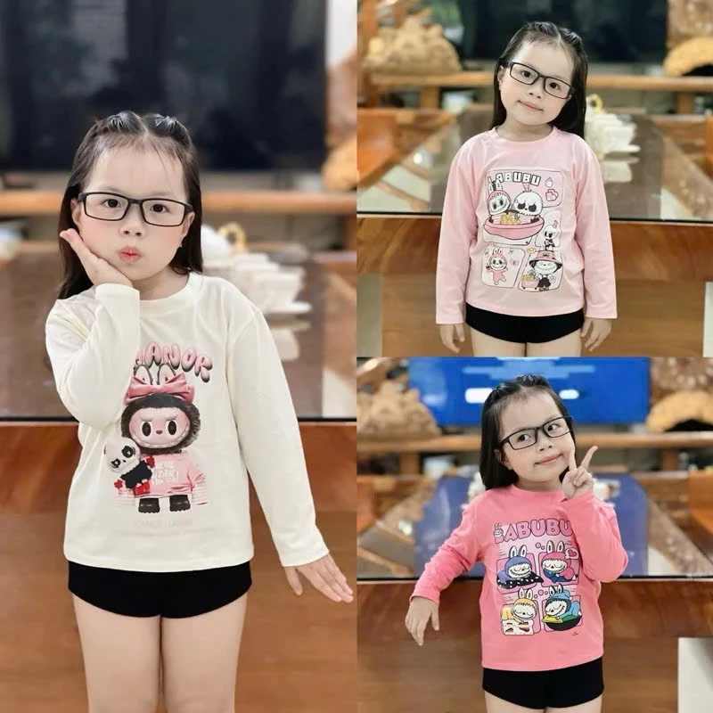 Áo thun dài tay bé gái labubu hot hit, áo thun bé gái size 10-30kg