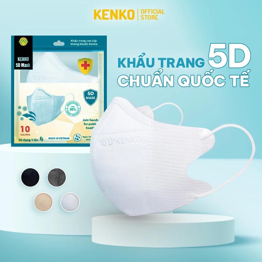 10 Chiếc Khẩu Trang 5D Y Tế Chống Tia UV Kháng Khuẩn KENKO ES-81.14 Khẩu Trang 5D Nhiều Màu Chống Nắng Bụi Mịn