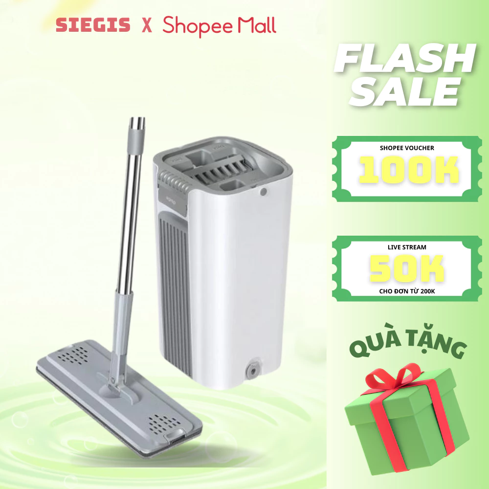 Bộ Cây Lau Nhà Có Thùng Lau Nhà Tự Vắt Cao Cấp Thông Minh, Bộ Chổi Lau Nhà Siêu Sạch 3 bông lau 306 Độ tiện Lợi
