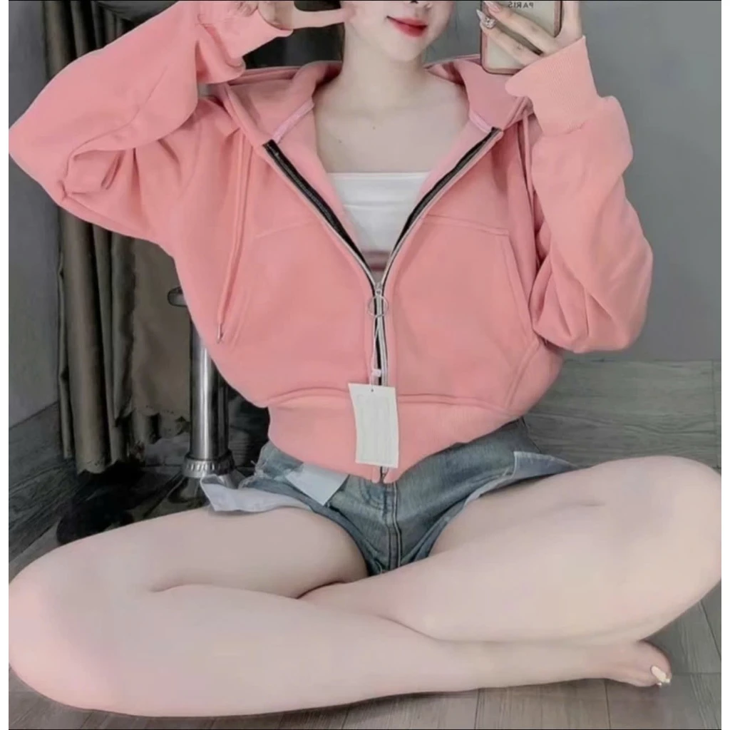 Áo Khoác Nỉ FORM CROPTOP Có Túi Trong Dây Kéo Nhỏ THỜI TRANG