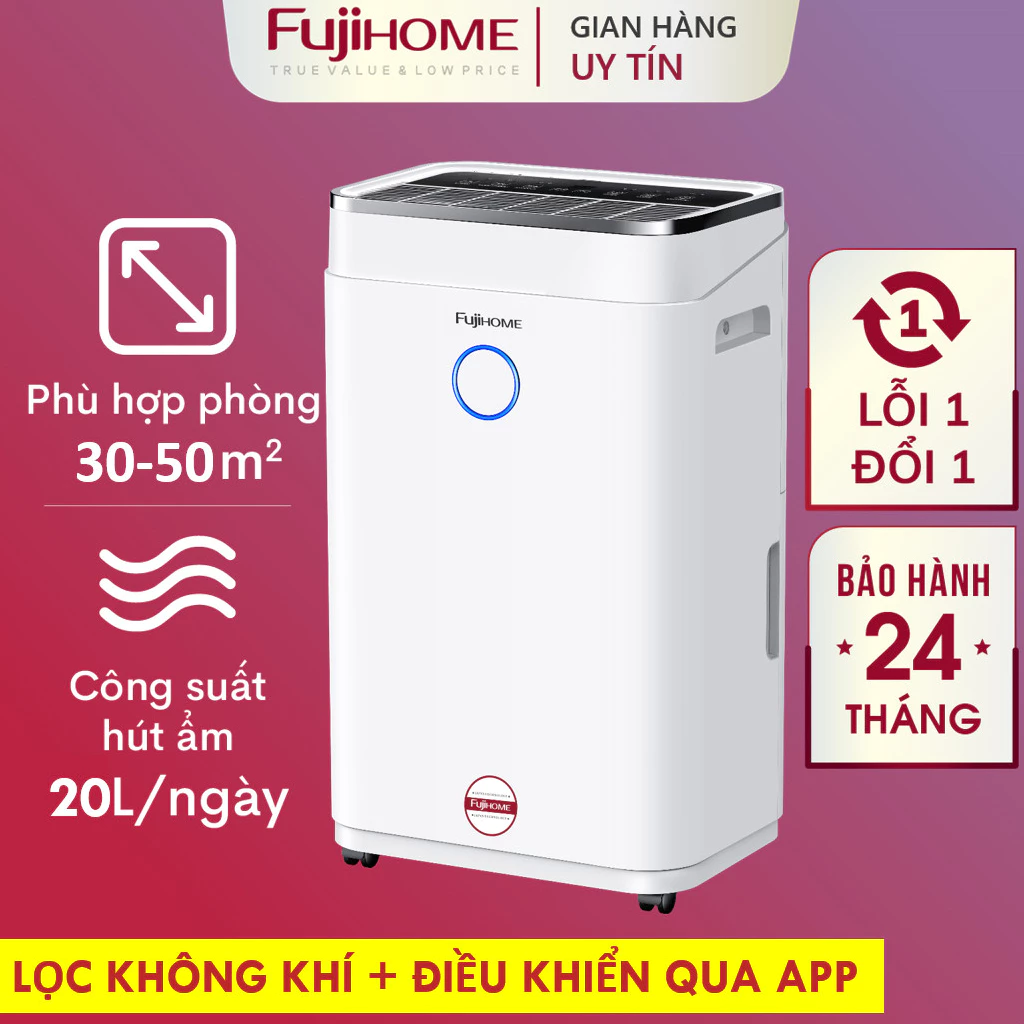 Máy hút ẩm bằng máy nén Nhập Khẩu FUJIHOME 10 - 60L/ngày, lọc không Wifi 50m2, công nghiệp phòng ngủ