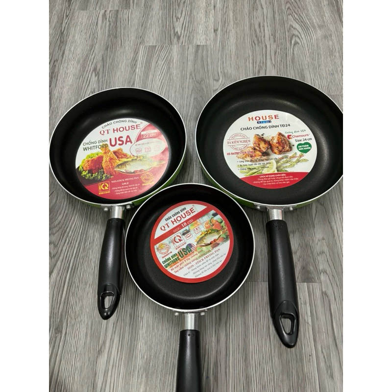 Combo 3 chiếc chảo chống dính 18-22-24cm hợp kim nhôm dùng cho bếp ga, bếp hồng ngoại, dày dặn