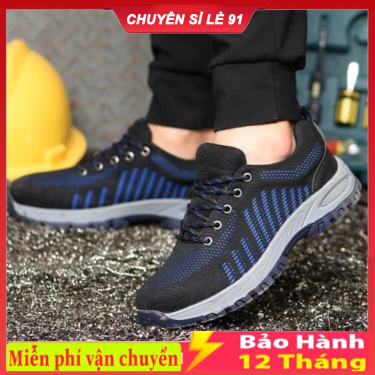 Giày Bảo Hộ Lao Động GB-03 XANH Kiểu Dáng Thể Thao Mũi Thép, Đế Lót Thép Chống Đinh/Trơn Trượt Giày Công Trình