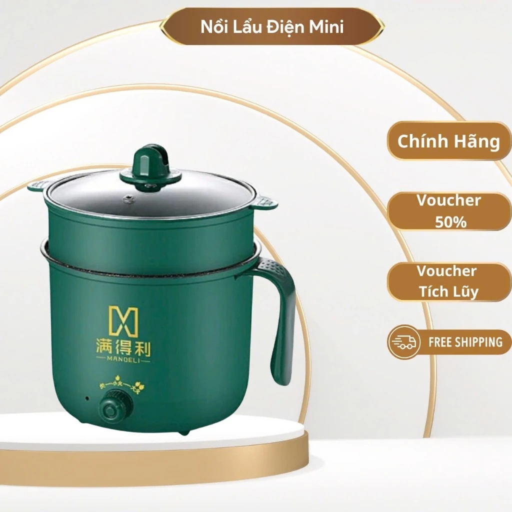 Nồi Lẩu Điện Mini, Nấu Mì 2 Tầng Kèm Giá Hấp Đa Năng  Nướng, Luộc, Chiên Chống Dính Vấn Đá Tiện Lợi, Ca nấu mì - N2 New