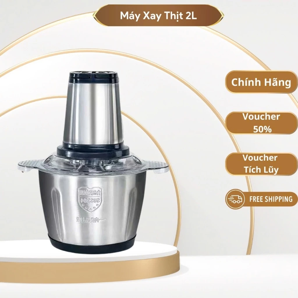 Máy Xay Thịt Đa Năng Cối INOX 304 2L Công Suất 250W, 4 Lưỡi Dao Xay Thịt Cá, Rau Củ, Xay Sinh Tố New