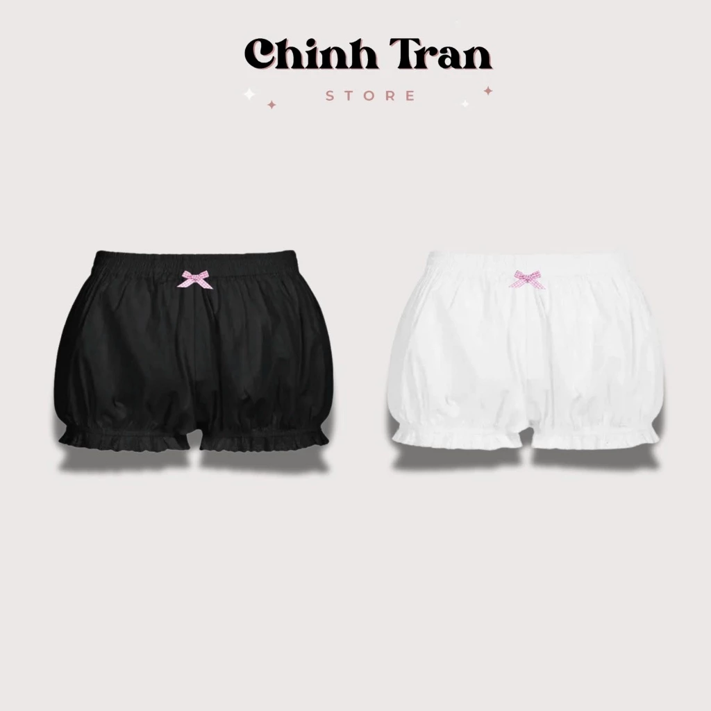 Quần Đùi Bí Nữ Gắn Nơ Phối Viền Ren Dễ Thương Basic Nhiều Màu - Chinh Trần Store
