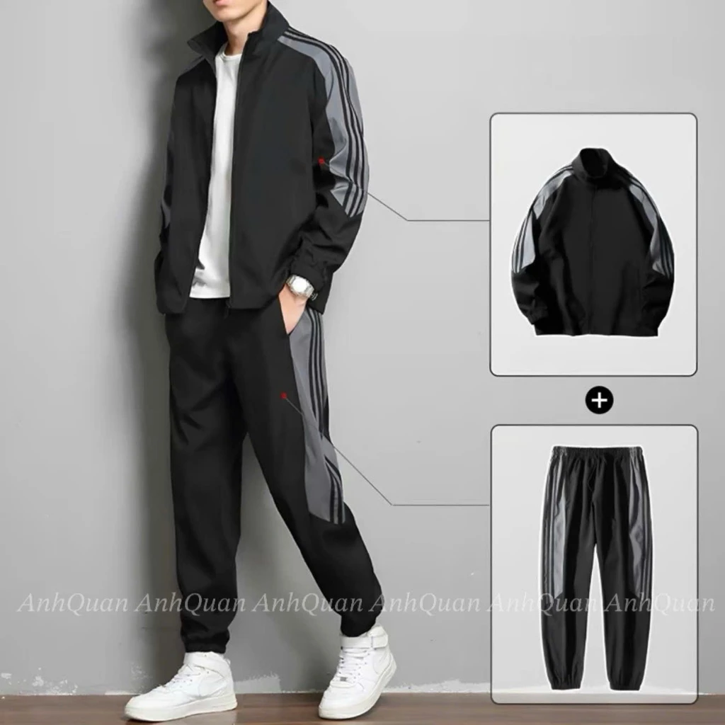 Bộ quần áo thể thao nam nữ 2 lớp vải gió tráng bạc cản gió,kháng nước,chống tia UV,phối màu trẻ trung,năng động