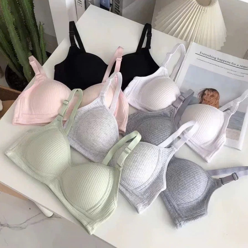 Áo Lót Bra Nữ Chất Cotton Gân Tăm Không Gọng Đệm Mỏng Co Dãn Thoái Mái Bra138