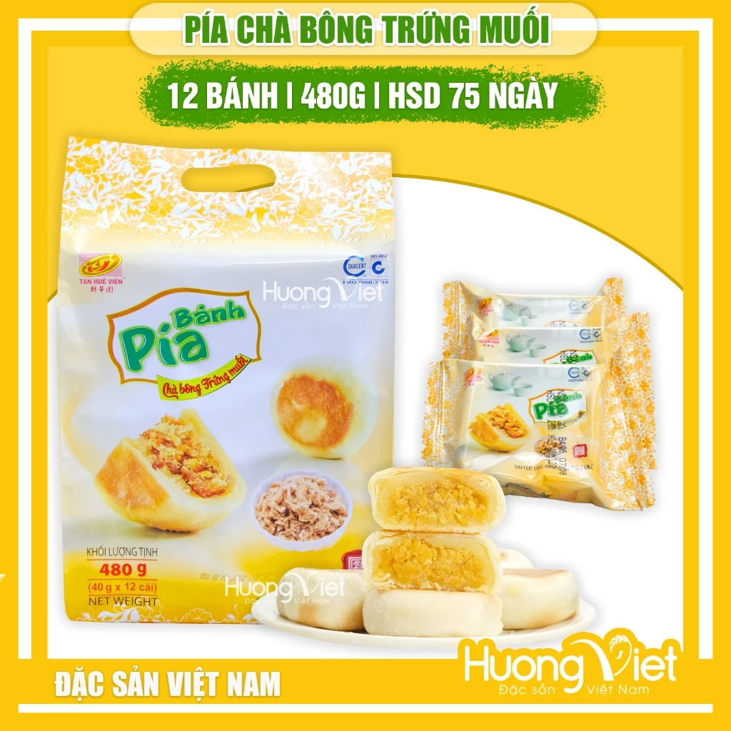 Bánh pía chà bông trứng muối Tân Huê Viên 500G, bánh pía mini sóc trăng [CHÀ BÔNG TRỨNG MUỐI ] [TÚI 12 BÁNH]