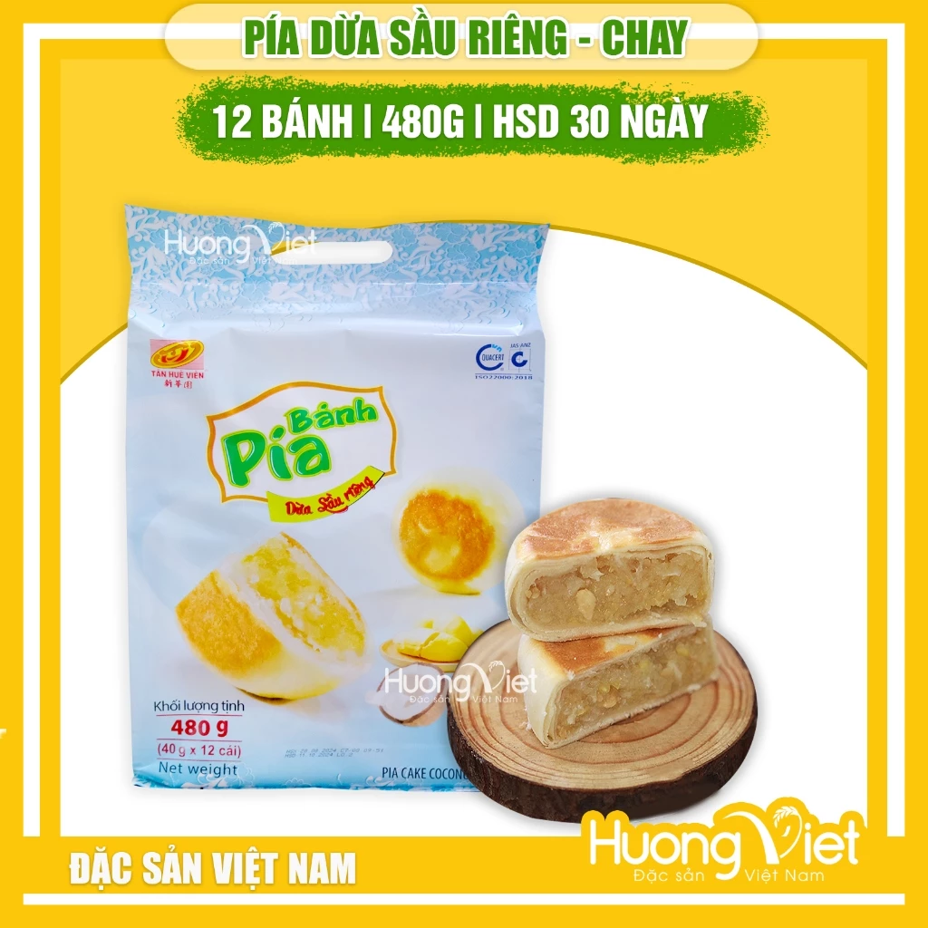 Bánh pía Dừa Sầu Riêng chay Tân Huê Viên mini gói 12 cái túi 500g