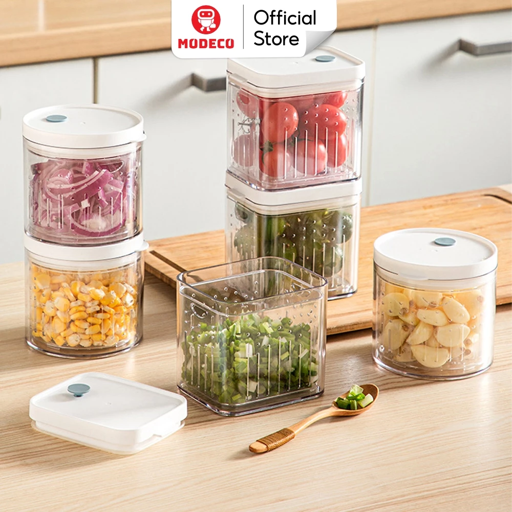 Hộp Nhựa Đựng Thực Phẩm Tươi Hành Tỏi Modeco. Hộp Tách Nước Dựng Thực Phẩm Để Tủ Lạnh Tươi Lâu Hơn, Nắp Đậy Kín Ngăn Mùi