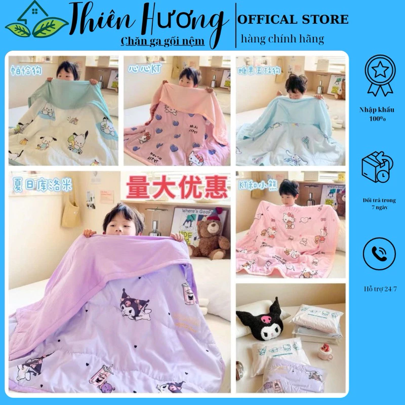 Chăn cotton đũi trẻ em , Mền cho bé mang đi học kích thước 110x140cm - Thiên Hương bedding