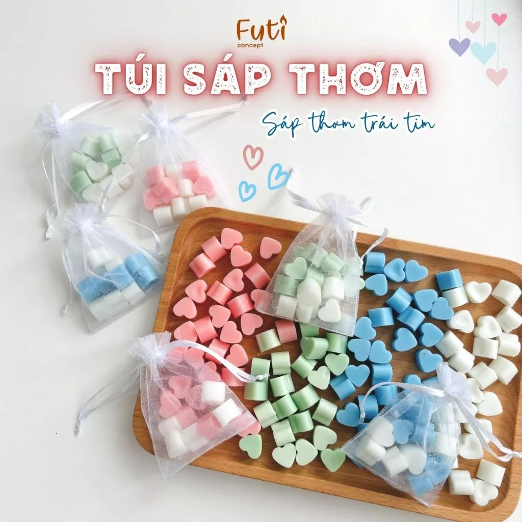 Túi Viên Sáp Thơm Hình Trái Tim, Túi 10 Viên Sáp Thơm, Quà Tặng Sự Kiện, Đám Cưới Ý Nghĩa