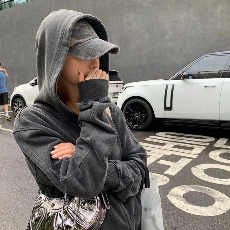 [Hình Thật - 1295] Áo hoodie zip nỉ wash form/dáng ngắn ôm vừa người,chất nỉ dày dặn nặng tay Lilis Room (loại 1)