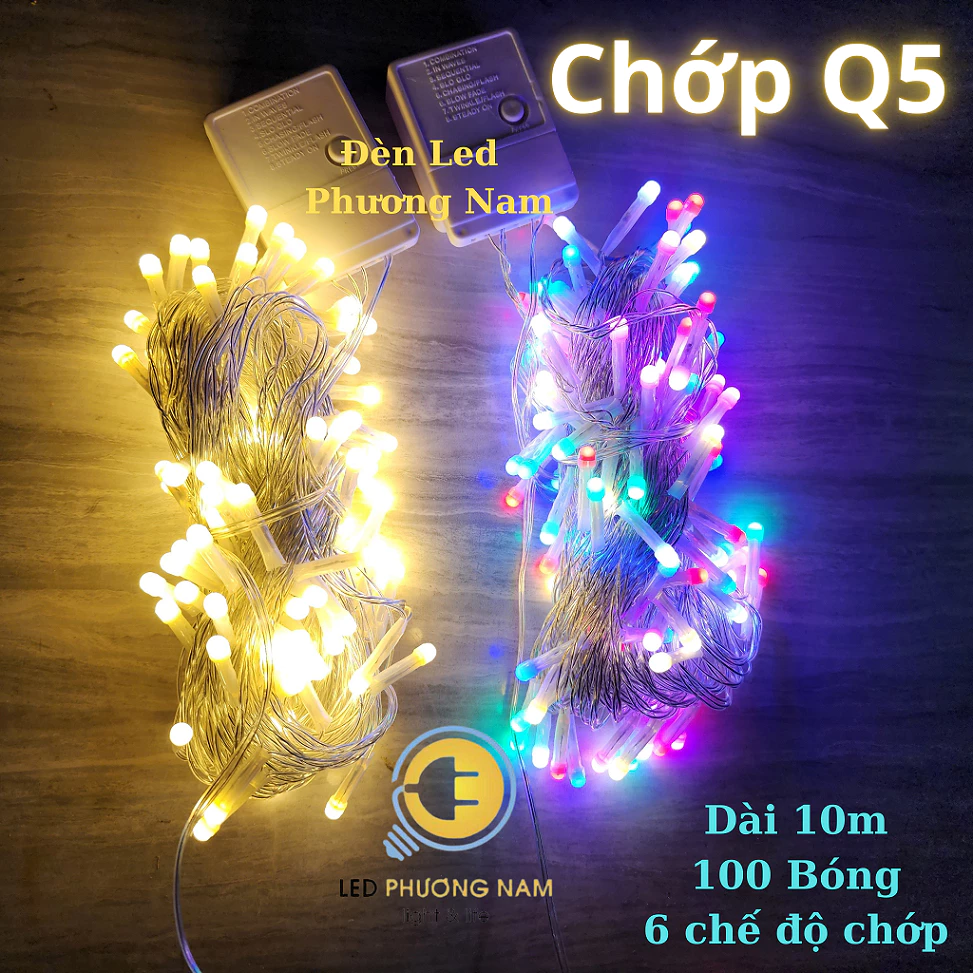 DÂY ĐÈN LED CHỚP 10M - 100 bóng led TRANG TRÍ NOEL, TẾT (Q5 - Bóng Tròn)