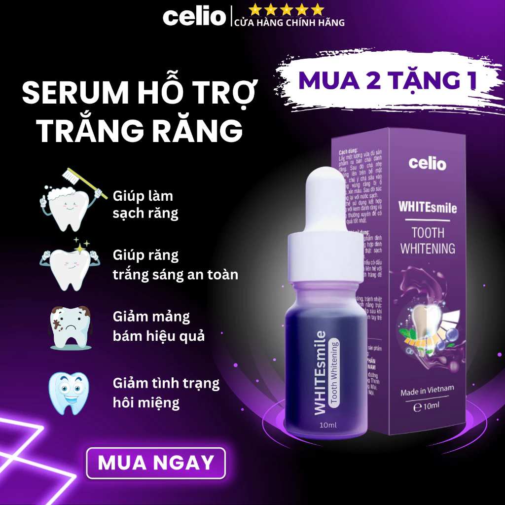 Serum Trắng Răng CELIO WHITEsmile, Hỗ Trợ Cải Thiện Vết Ố Vàng Răng Sạch Mảng Bám Thơm Miệng 10ml