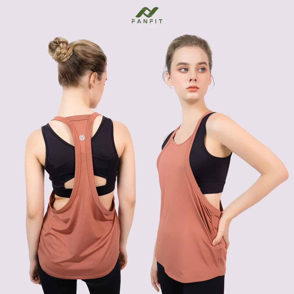 Áo tank top thể thao nữ tập Gym Yoga Pilates TYM TTWT003 - Form rộng, cách điệu nhún eo