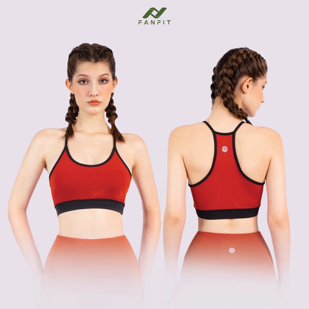 Áo bra thể thao tập Gym Yoga Pilates FANFIT FFSB001 - Phối viền màu, 2 dây ôm dày dặn, Tặng mút ngực