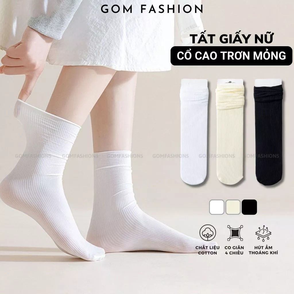 Tất cổ cao nữ thoáng khí GOMTAT, vớ nữ cổ cao chất vải mềm mại co giãn bền form, khử mùi êm chân - GIAY-KOL-1304