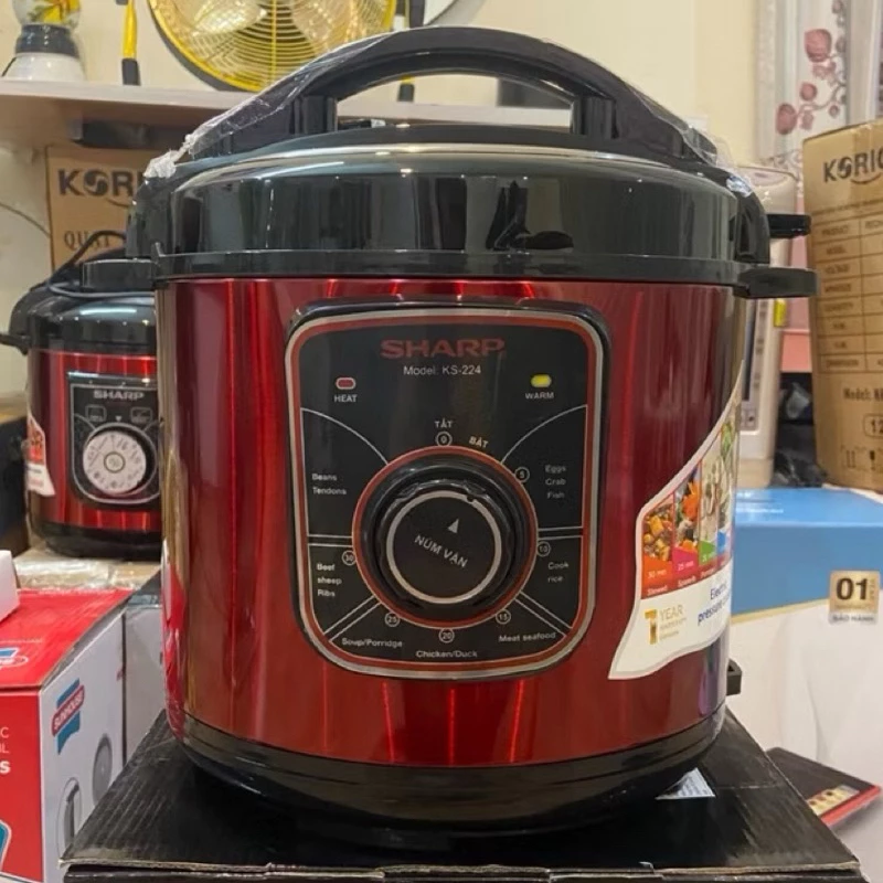 Nồi áp xuất điện đa năng SHARP KS-224 Dung tích 6Lít - Lòng niêu dày dặn chất liệu INOX 304 Hàng Chính Hãng BH 12 Tháng