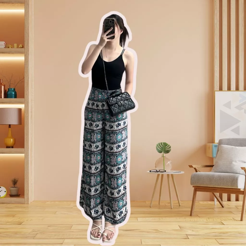 Quần dài ống rộng thổ cẩm, BST( QS 46 ) Hiền Vy Fashion, vải lanh ( Size 40-65kg)