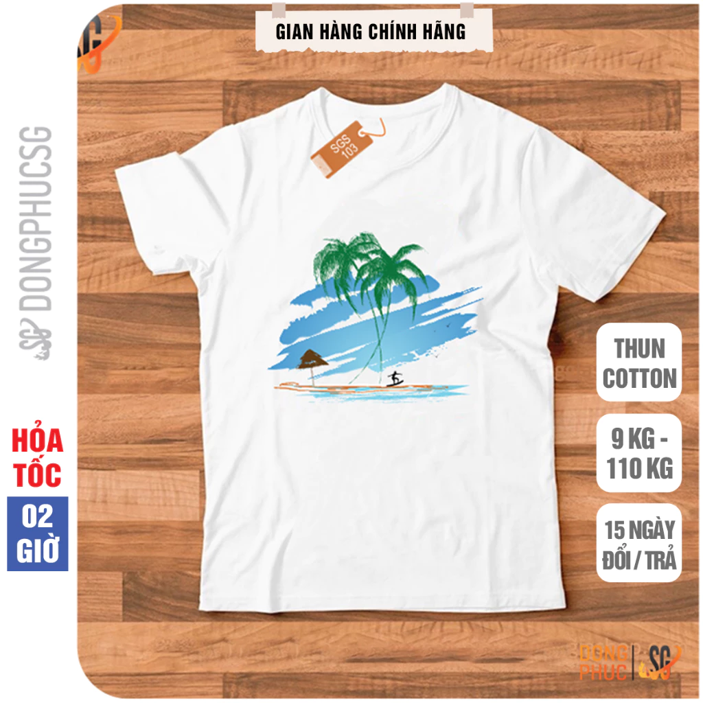 Áo thun hội nhóm cảnh biển form unisex nam nữ thun cotton mềm mịn dày dặn màu trắng SGS103