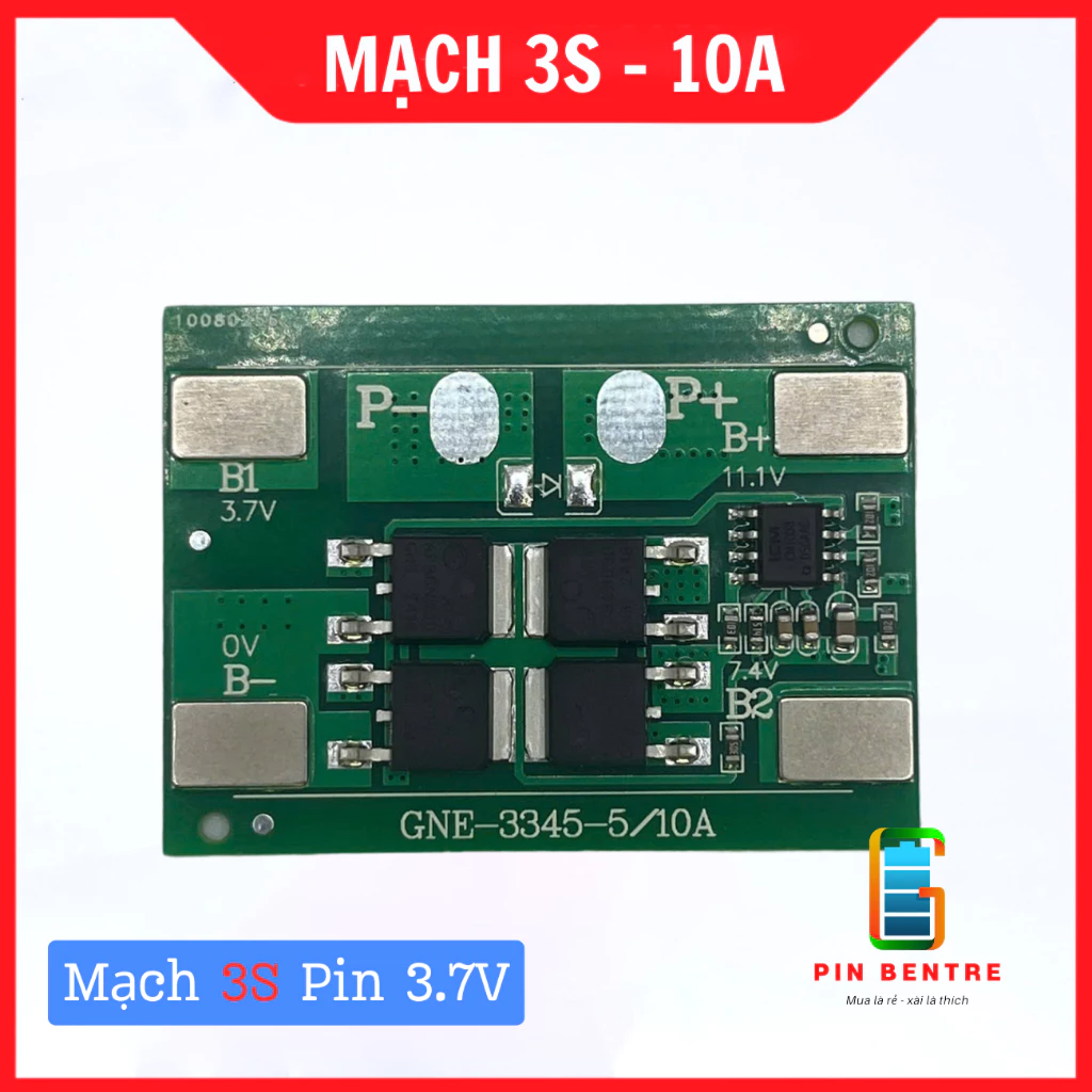 Mạch BMS 3S-10A 12.6V  Sạc/Xả và Bảo Vệ Pin Li-ion 3.7V [PBT247]