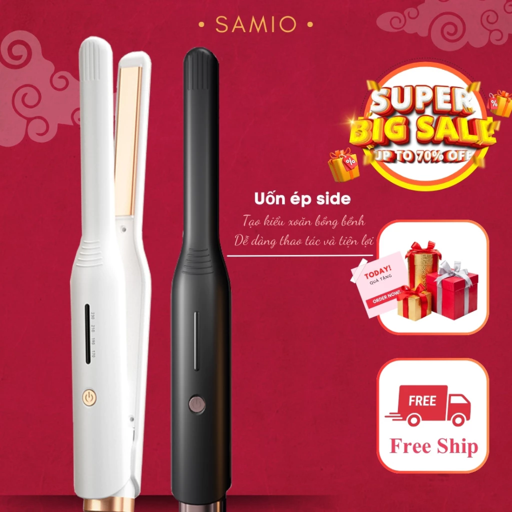 Máy Uốn Tóc Nam Nữ, Máy Ép Side Tạo Kiểu Tóc Cho Nam 2 in1, Duỗi Tóc Đa Năng ion Âm Bảo Vệ Tóc - Samio