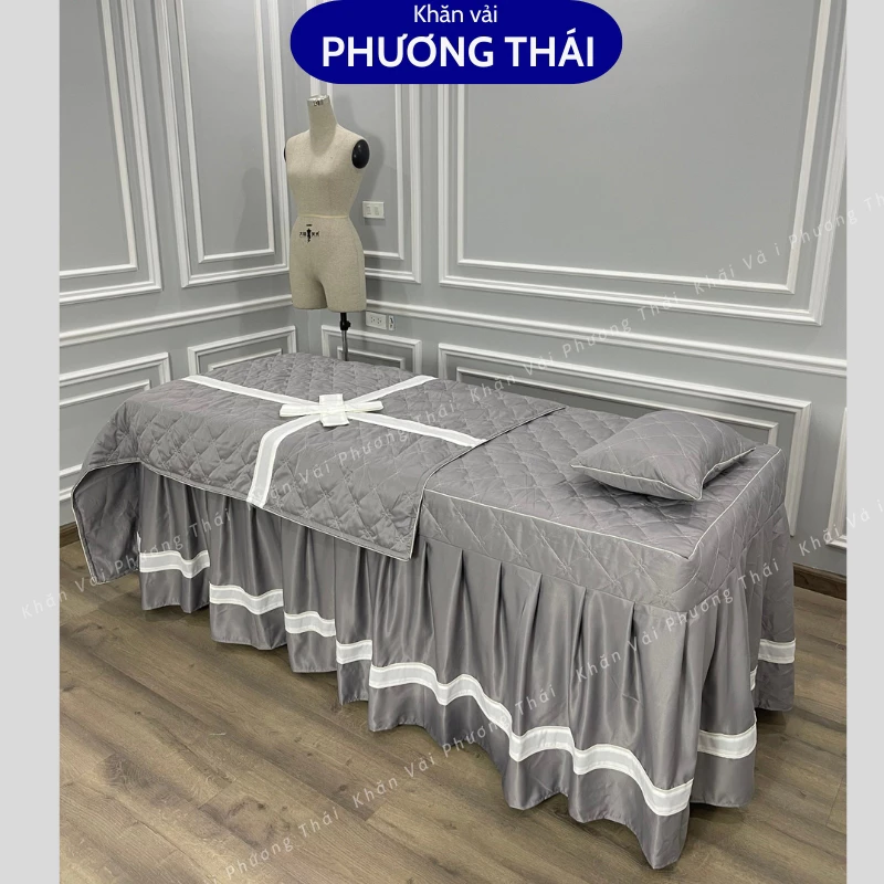 Bộ ga giường spa cotton trần bông (kèm gối có ruột) trang trí siêu xinh