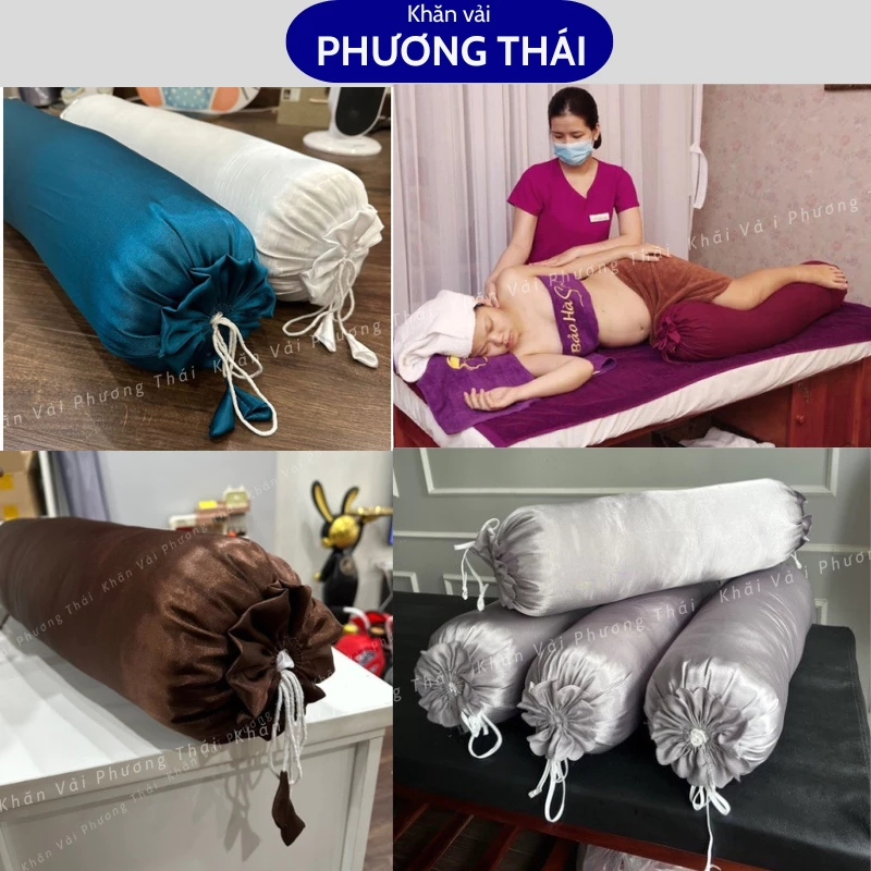 Gối kê chân spa, gối ôm spa lụa cao cấp dài 70cm