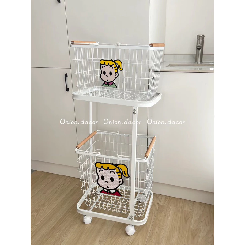 Kệ giỏ đựng quần áo 2 tầng có bánh xe đa năng
