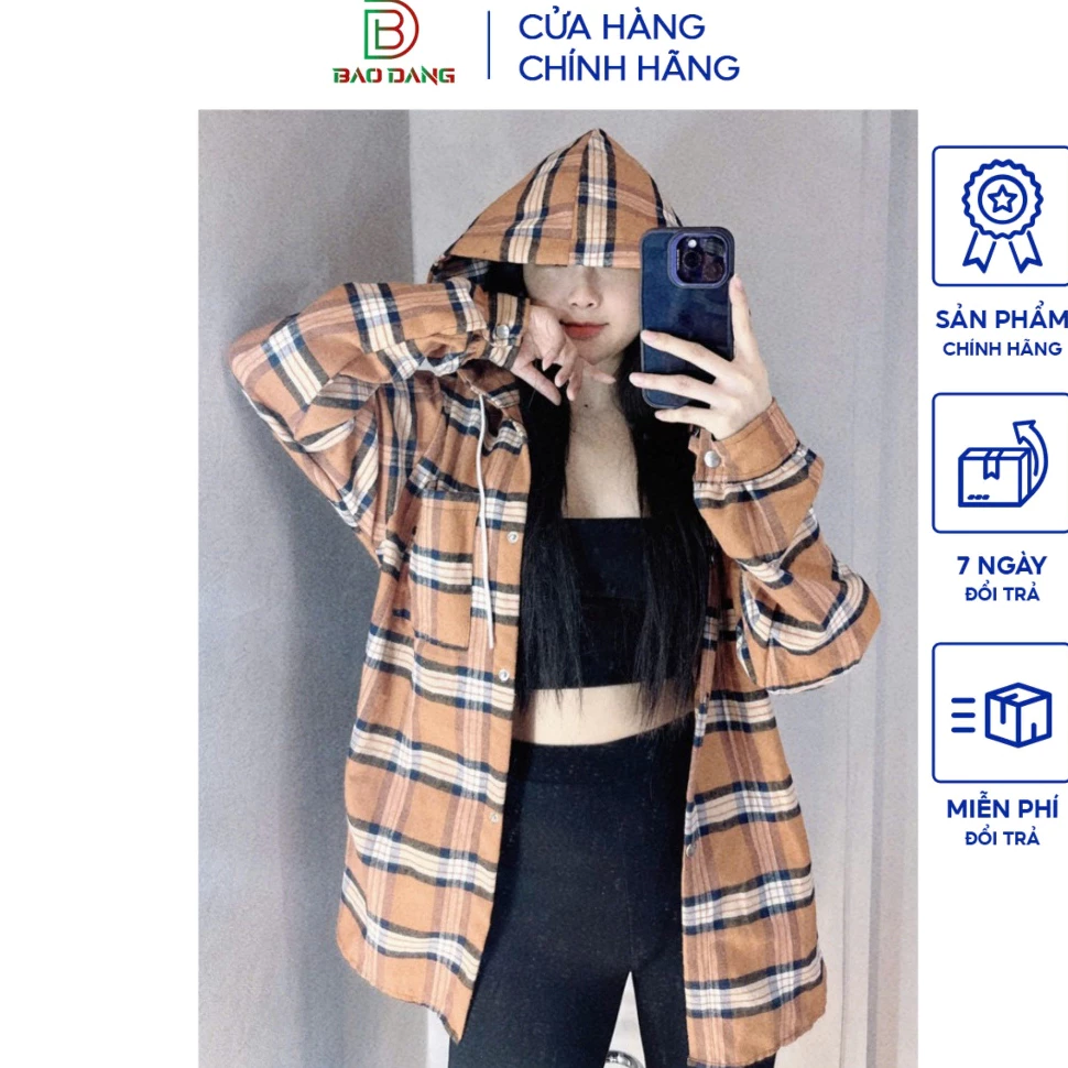 Áo khoác sơ mi cúc bấm vải caro nỉ thân áo 1 lớp nón 2 lớp mỏng nhẹ from dài sọc che nắng cách nhiệt tốt mẫu  Bảo Đăng.