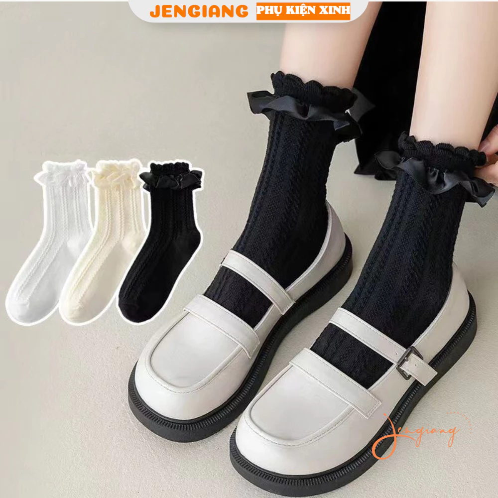 Tất vớ Lolita đính ren chất liệu ren mỏng phong cách nữ sinh Nhật Bản ZT6500