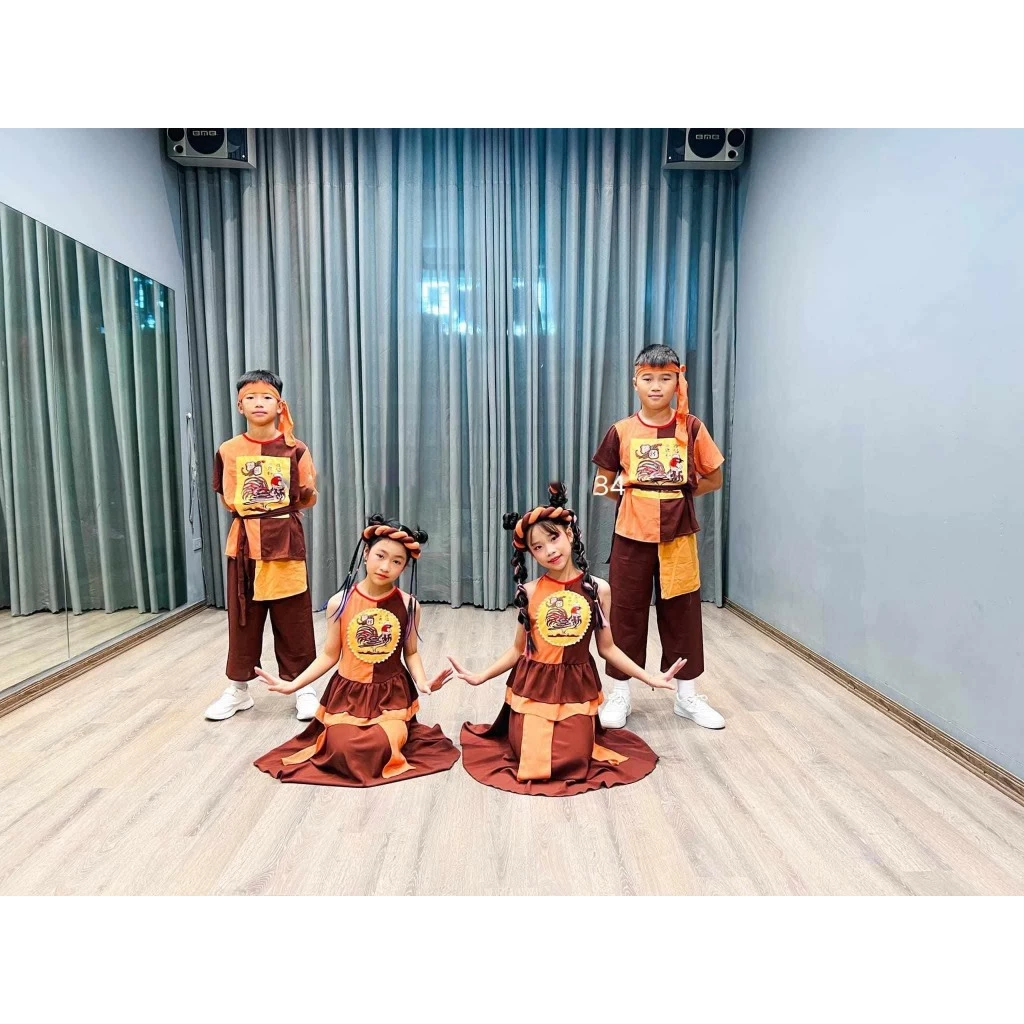 Trang phục biểu diễn hoá trang chú cuội thằng bờm nam nữ màu nâu trẻ em và người lớn đủ size